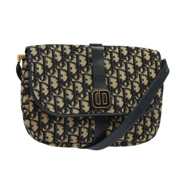 DIOR Trotter Canvas Shoulder Bag Navy Gold - Picture 1 of 12